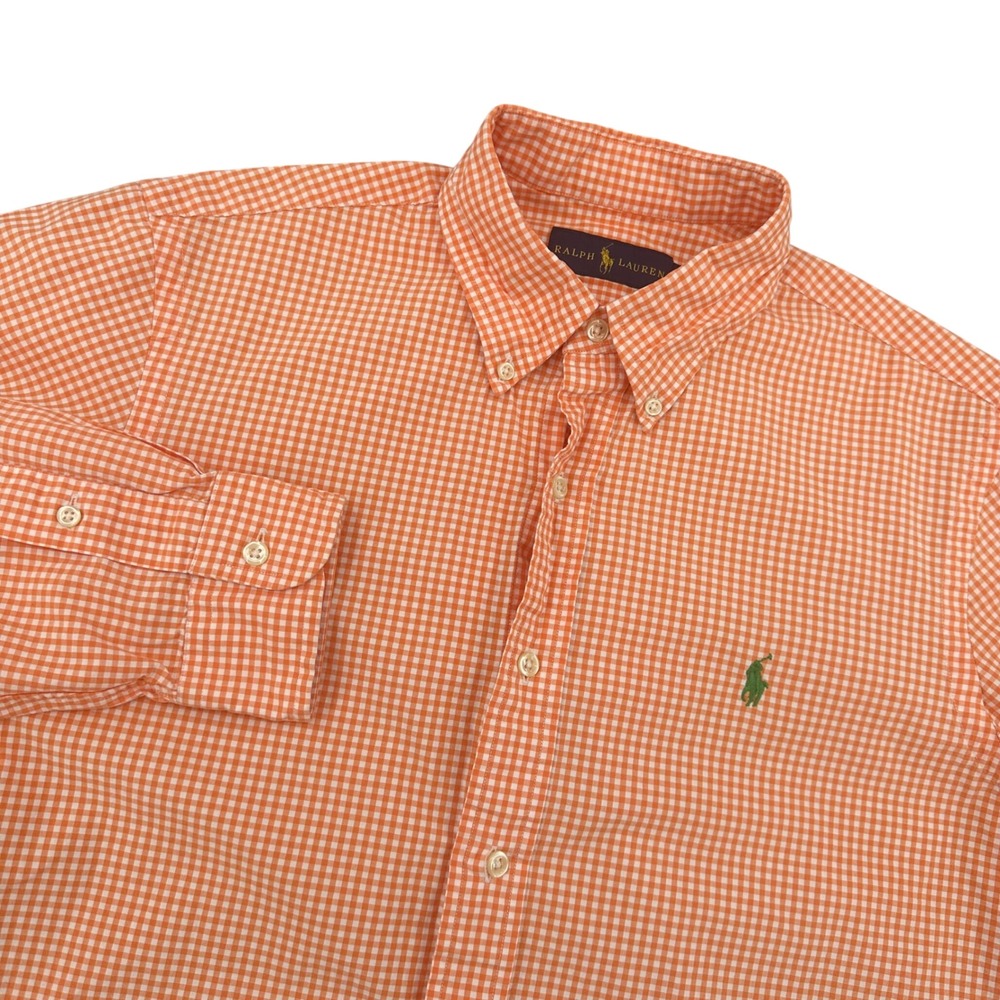 Ralph Lauren Classic Fit Gingham ‎ Button Down Shirt Orange Plaid Men's Medium